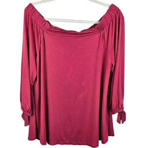 Cable & Gauge Magenta Pink Viscose Off the‎ Shoulder Top 3/4 Sleeve Size XLarge